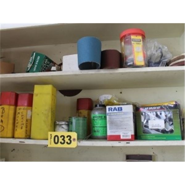 AIR BRUSH KIT, ASSORTED O-RINGS, WELDING WIRE, GLUE, PASTE, DIE GRINDER & APPROX. 20 WIRE WHEELS