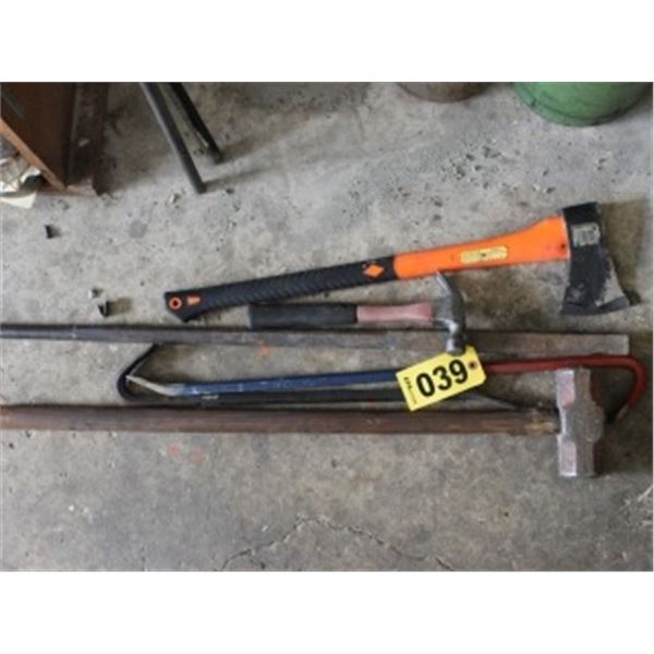 PRY BARS, AXE & 2 HAMMERS