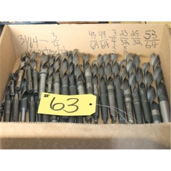 ASSORTED STEEL DRILL BITS (3 1/64" TO 53/64")