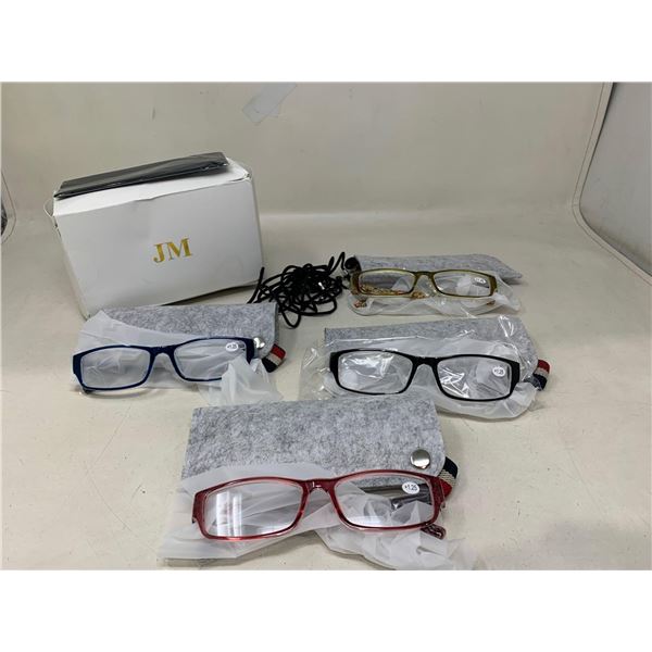 NEW Lot of 4 JM magnifier 1.25 glasses