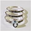 Image 1 : Silver 3 Stackings Blue Topaz Marcasite Ring (~Size 7.5)(Ring is resizable for $40) (~weight 4.55g),
