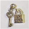 Image 1 : Silver Lot Of 2 Key & Heart Cz Hang An Charm Pendant (~weight 3.95g), Suggested Retail Value $140