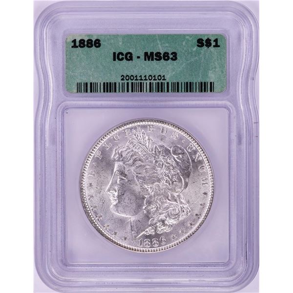 1886 $1 Morgan Silver Dollar Coin ICG MS63