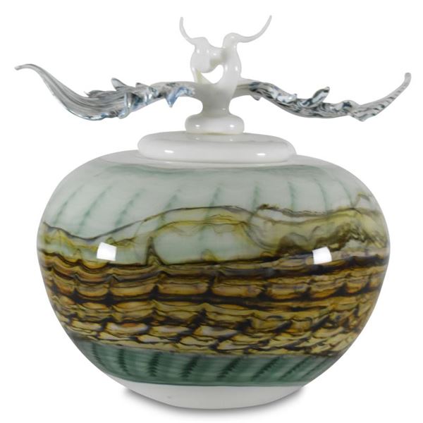 GartnerBlade Glass "Opal White Covered Sphere with Finial" Hand-Blown Glass Sculpture