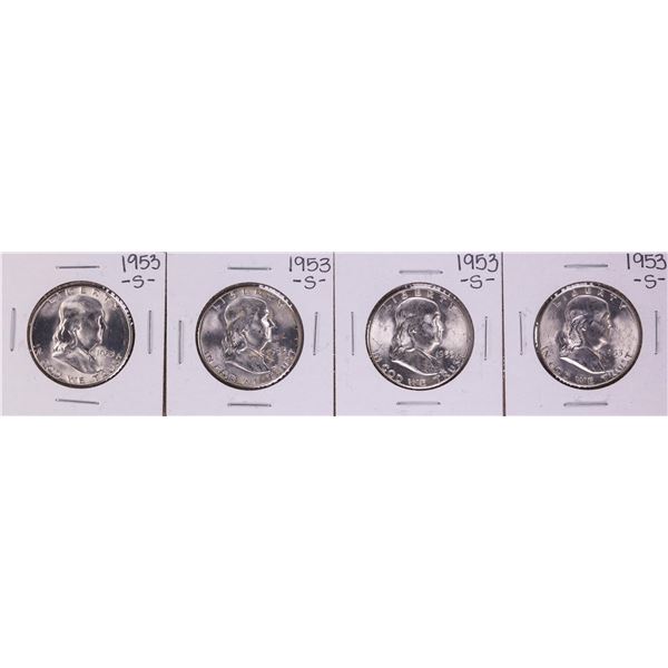 Lot of (4) 1953-S Franklin Half Dollar Coins
