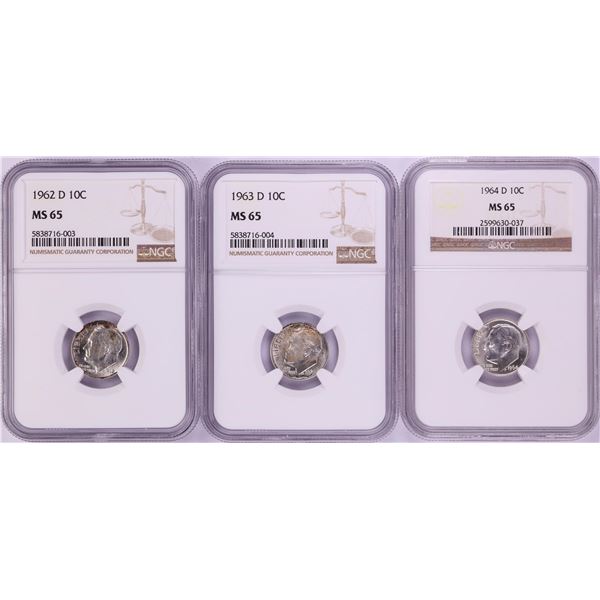 Lot of 1962-D to 1964-D Roosevelt Dime Coins NGC MS65