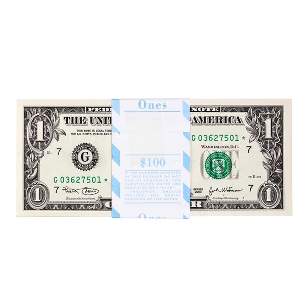 Pack of (100) Consecutive 2003 $1 Federal Reserve STAR Notes Chicago