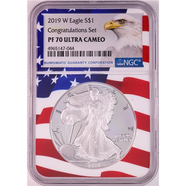 2019-W $1 Proof American Silver Eagle Coin NGC PF70 Ultra Cameo Congratulations Flag