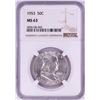 Image 1 : 1953 Franklin Half Dollar Coin NGC MS63