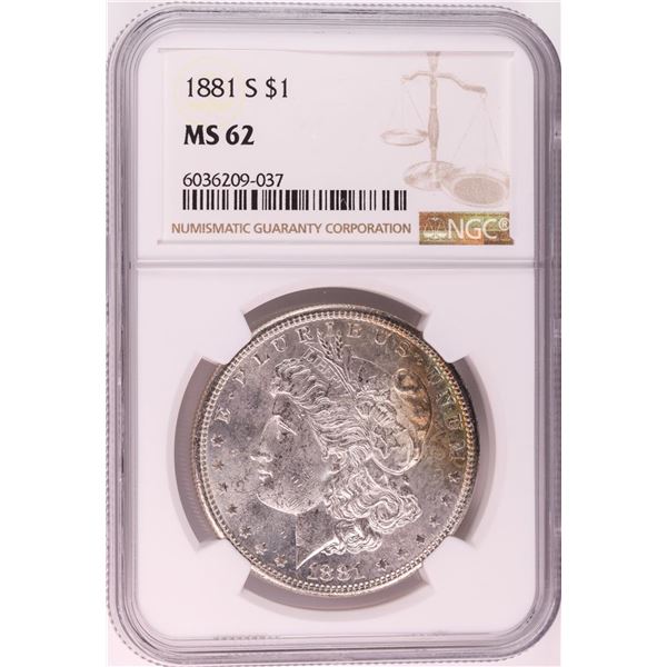 1881-S $1 Morgan Silver Dollar Coin NGC MS62 Nice Toning