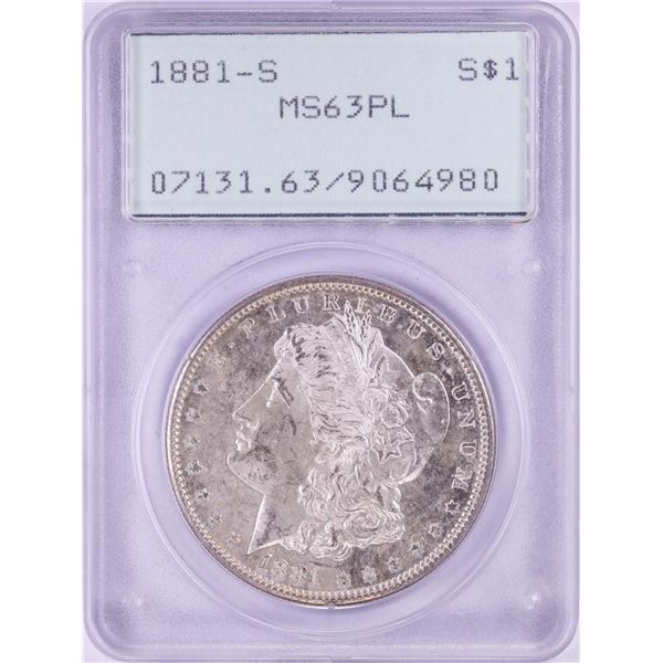 1881-S $1 Morgan Silver Dollar Coin PCGS MS63PL Green Rattler Holder