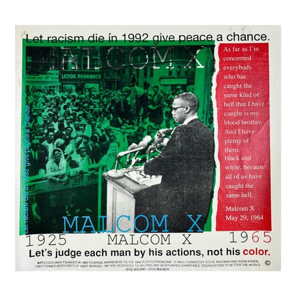 Steve Kaufman (1960-2010) "Malcolm X (3)" Original Mixed Media on Canvas