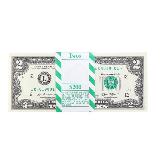 Pack of (100) Consecutive 2013 $2 Federal Reserve STAR Notes San Francisco
