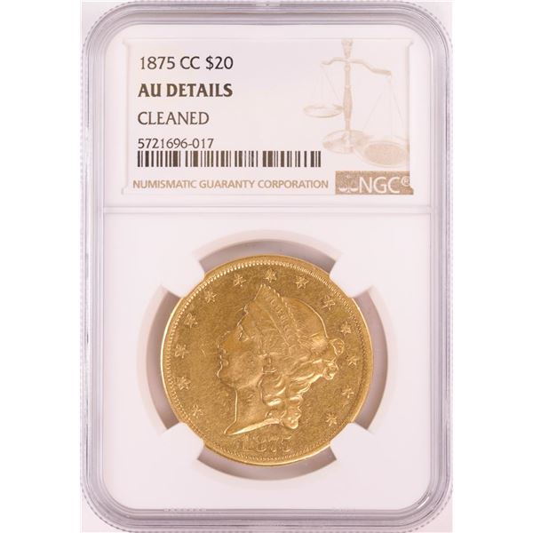 1875-CC $20 Liberty Head Double Eagle Gold Coin NGC AU Details