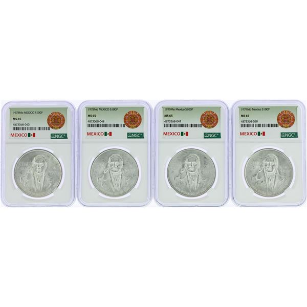 Lot of (4) 1978Mo Mexico 100 Pesos Silver Coins NGC MS65