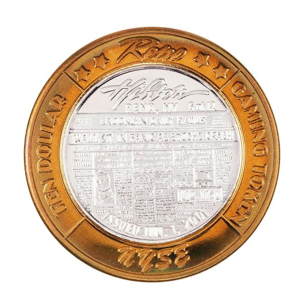 .999 Silver Reno Hilton Nevada $10 Casino Limited Edition Gaming Token