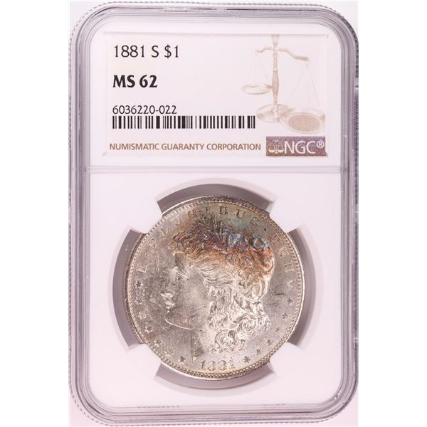 1881-S $1 Morgan Silver Dollar Coin NGC MS62 Great Toning