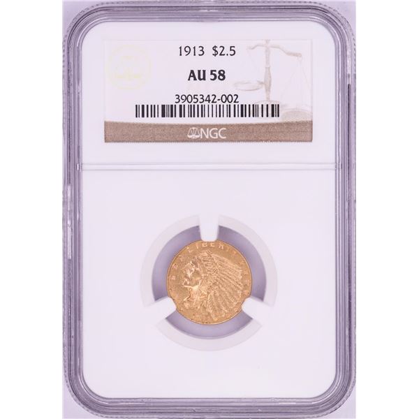 1913 $2 1/2 Indian Head Quarter Eagle Gold Coin NGC AU58