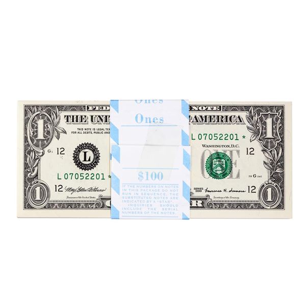 Pack of (100) Consecutive 1999 $1 Federal Reserve STAR Notes San Francisco
