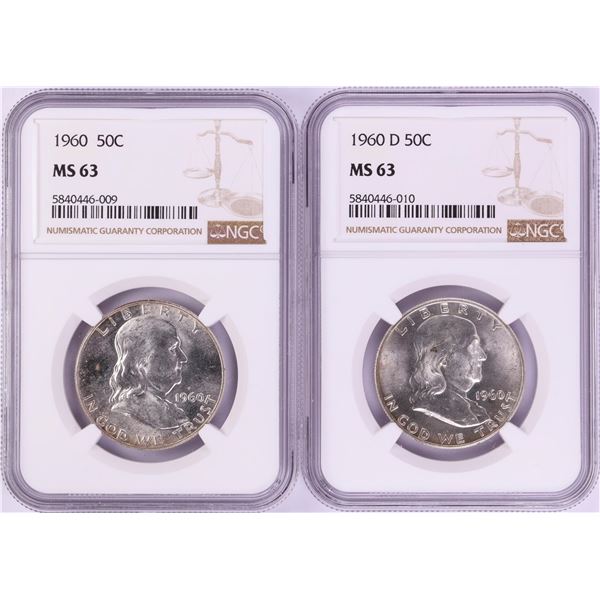 Lot of 1960 & 1960-D Franklin Half Dollar Coins NGC MS63