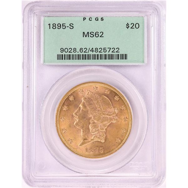 1895-S $20 Liberty Head Double Eagle Gold Coin PCGS MS62 Old Green Holder