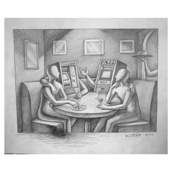 Kostabi "Easy Credit" Original Pencil on Paper