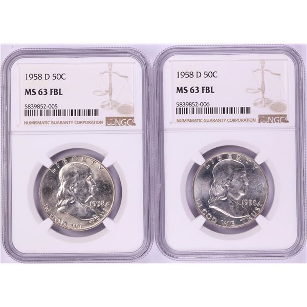 Lot of (2) 1958-D Franklin Half Dollar Coins NGC MS63FBL