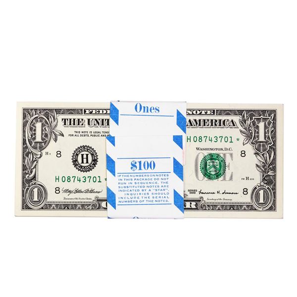 Pack of (100) Consecutive 1999 $1 Federal Reserve STAR Notes St. Louis