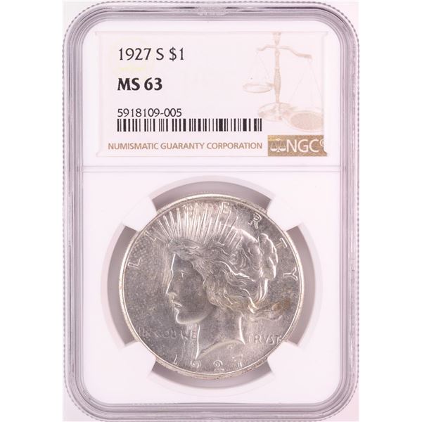 1927-S $1 Peace Silver Dollar Coin NGC MS63