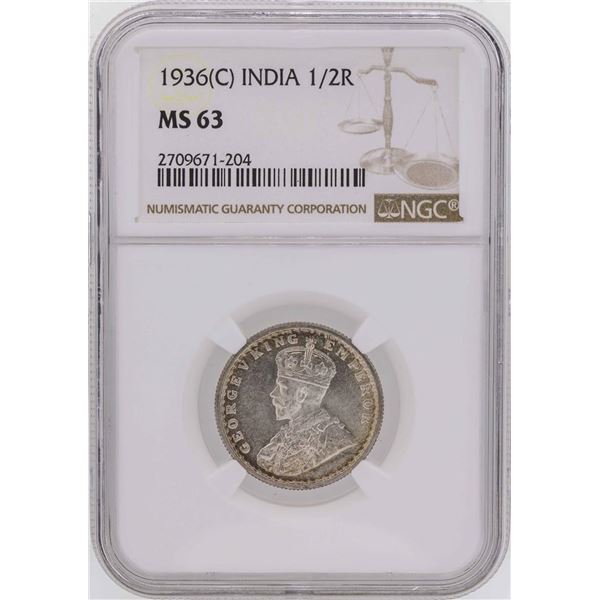 1936(C) India 1/2 Rupee Coin NGC MS63