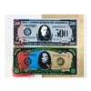 Image 1 : Steve Kaufman (1960-2010) "500 and 1000 Dollar Bills" Original Mixed Media on Canvas