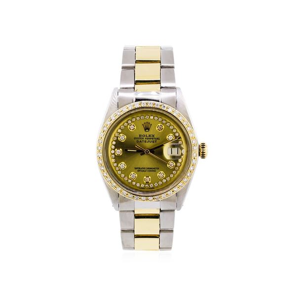 Mens Two-Tone Rolex Datejust Watch with 1.19 ctw Diamond Bezel & Dial
