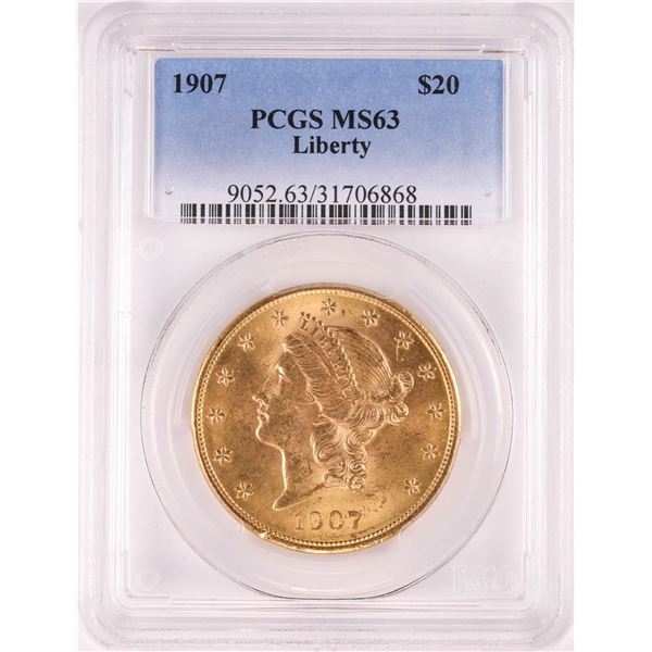 1907 $20 Liberty Head Double Eagle Gold Coin PCGS MS63