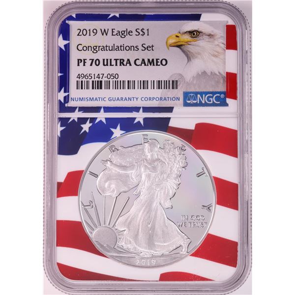2019-W $1 Proof American Silver Eagle Coin NGC PF70 Ultra Cameo Congratulations Flag