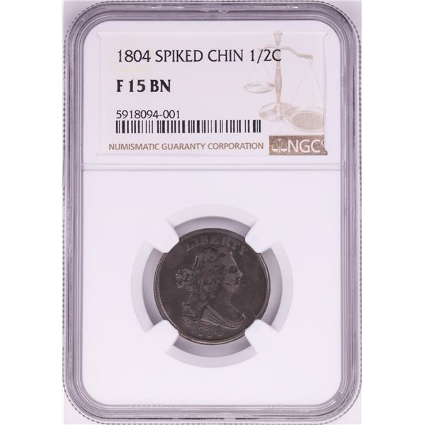 1804 Spiked Chin Half Cent Coin NGC F15BN