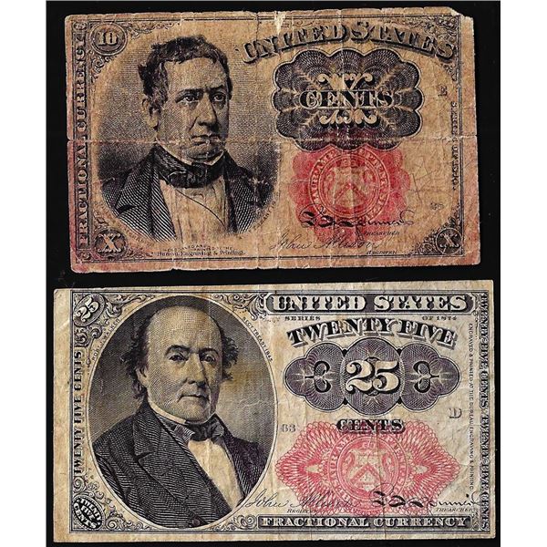 Lot of 1874 Fifth Issue Ten Cent & Twenty-Five Fractional Currency Notes