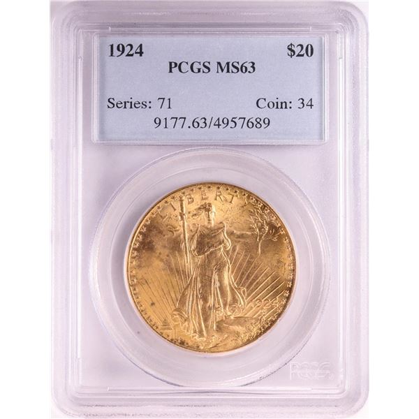 1924 $20 St. Gaudens Double Eagle Gold Coin PCGS MS63