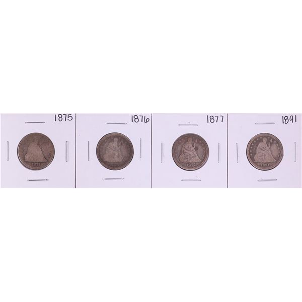 Lot of (4) 1875, 1876-S, 1877, 1891 Seated Liberty Quarter Coins