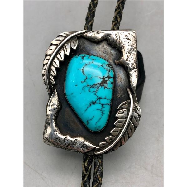 Vintage Turquoise and Heavy Silver Bolo Tie