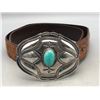 Image 1 : Sterling Silver and Turquoise Belt Buckle with Alligator Leather Belt