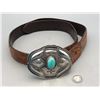 Image 4 : Sterling Silver and Turquoise Belt Buckle with Alligator Leather Belt