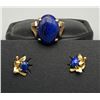 Image 2 : 14k Gold and Lapis Ring and Earrings