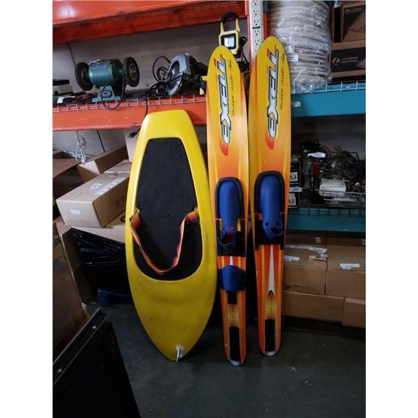 HYDRO SLIDE WATER TOY AND PAIR OF EXELL PRECISION WATER SKIS