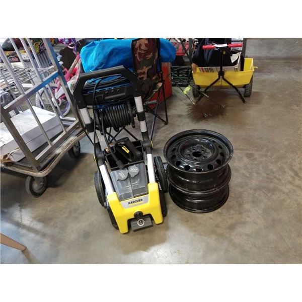 Karcher electric pressure washer - store return and 2 steel wheel rims 15"