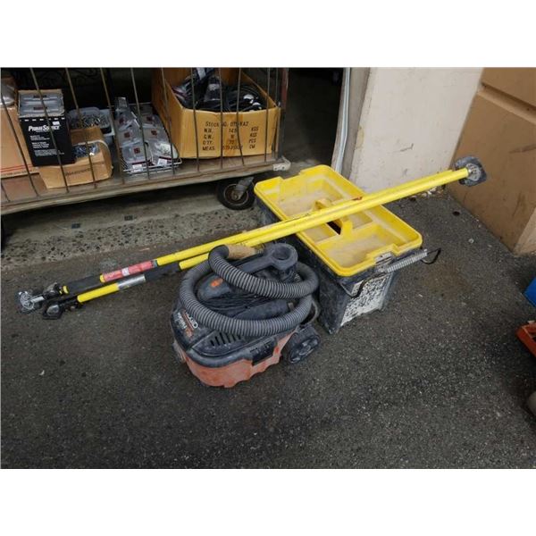 Ridgid shop vac Stanley tool box and two quick support rods