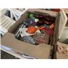 Image 2 : 2 TRAYS OF KITCHEN ITEMS, SERVING PIECES, TEAPOT, CAR DECANTER