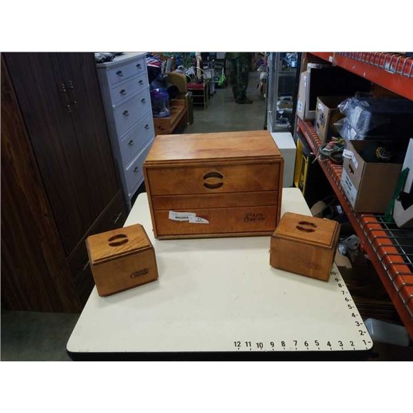 WOOD BREAD BOX WITH COFFEE AND TEA BOX