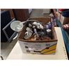 Image 1 : BOX OF DECORATIONS, TABLE LAMP, BUDDAH, ART GLASS BASKET