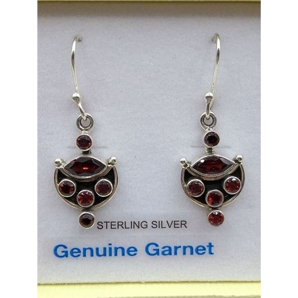 STERLING SILVER VINTAGE STYLE GARNET EARRINGS RETAIL $300