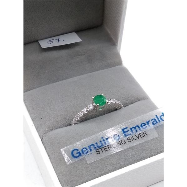 STERLING SILVER GENUINE EMERALD AND CZ BAND W/ APPRAISAL $685